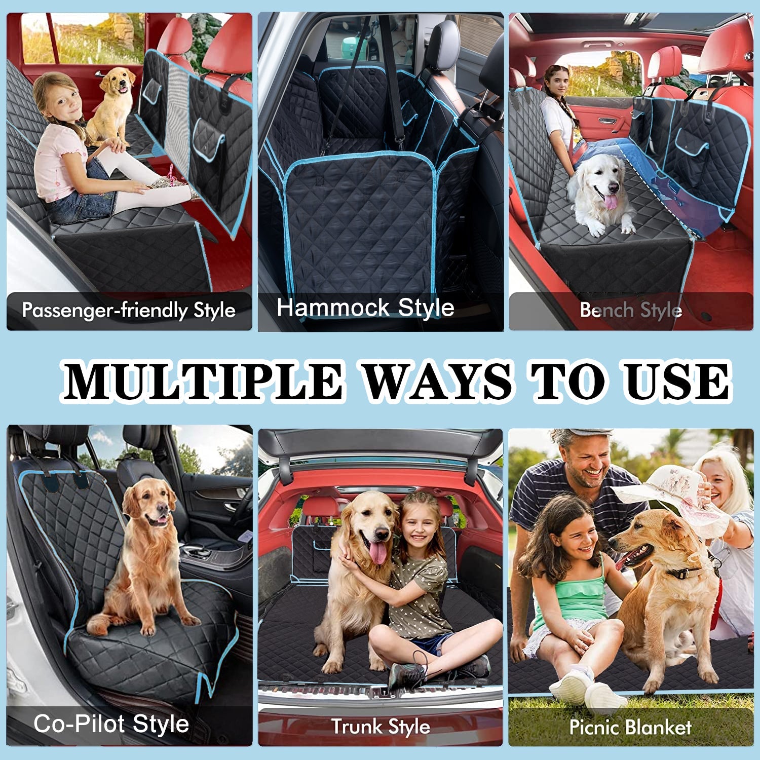6-in-1 Dog Car Seat Cover Protector – Waterproof, Scratch-Proof & Non-Slip Travel Mat