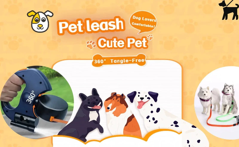 Double Dog Leash for Two Dogs – Tangle-Free Dual Leash with Swivel + LED Flashlight, Adjustable for Small & Large Dogs