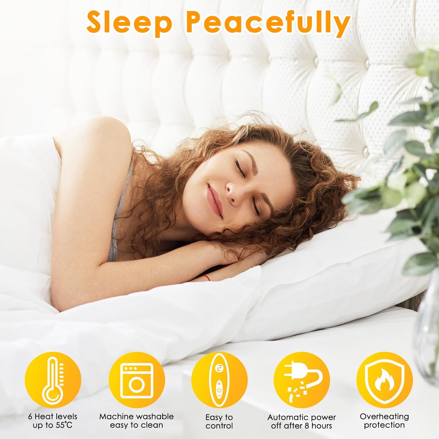 Electric Heated Mattress Pad – 150×80 cm, 100W Fast Heating Bed Warmer, 6 Heat Levels, 8-Hour Auto Off, Machine Washable