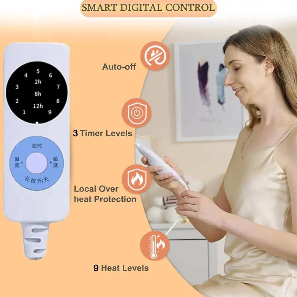 Electric Heated Blanket – 1.8×1.2m Washable Under Blanket with 9 Heat Settings & Timer