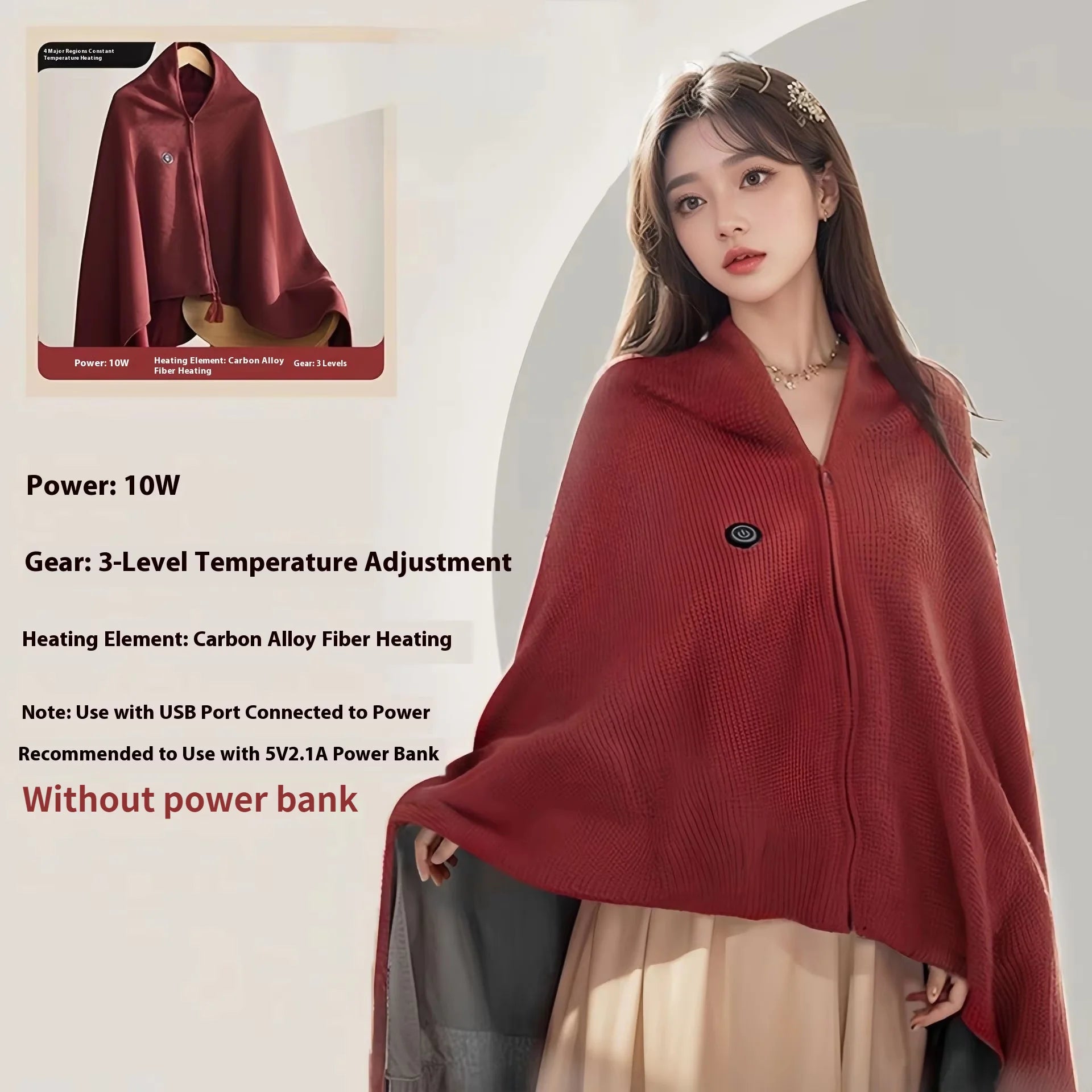 USB Electric Heated Blanket Shawl for Winter – Wearable Heating Wrap for Women | USB-Powered Heated Throw