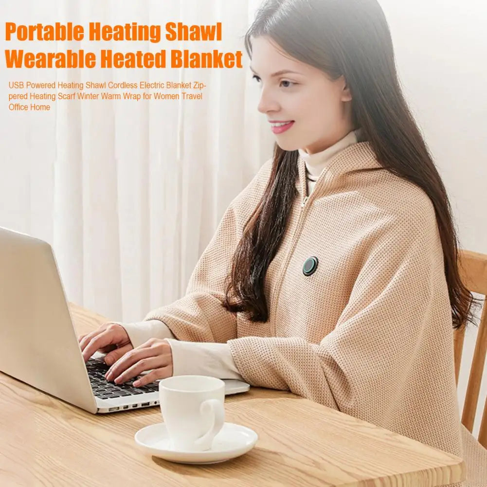 USB Electric Heated Blanket Shawl for Winter – Wearable Heating Wrap for Women | USB-Powered Heated Throw