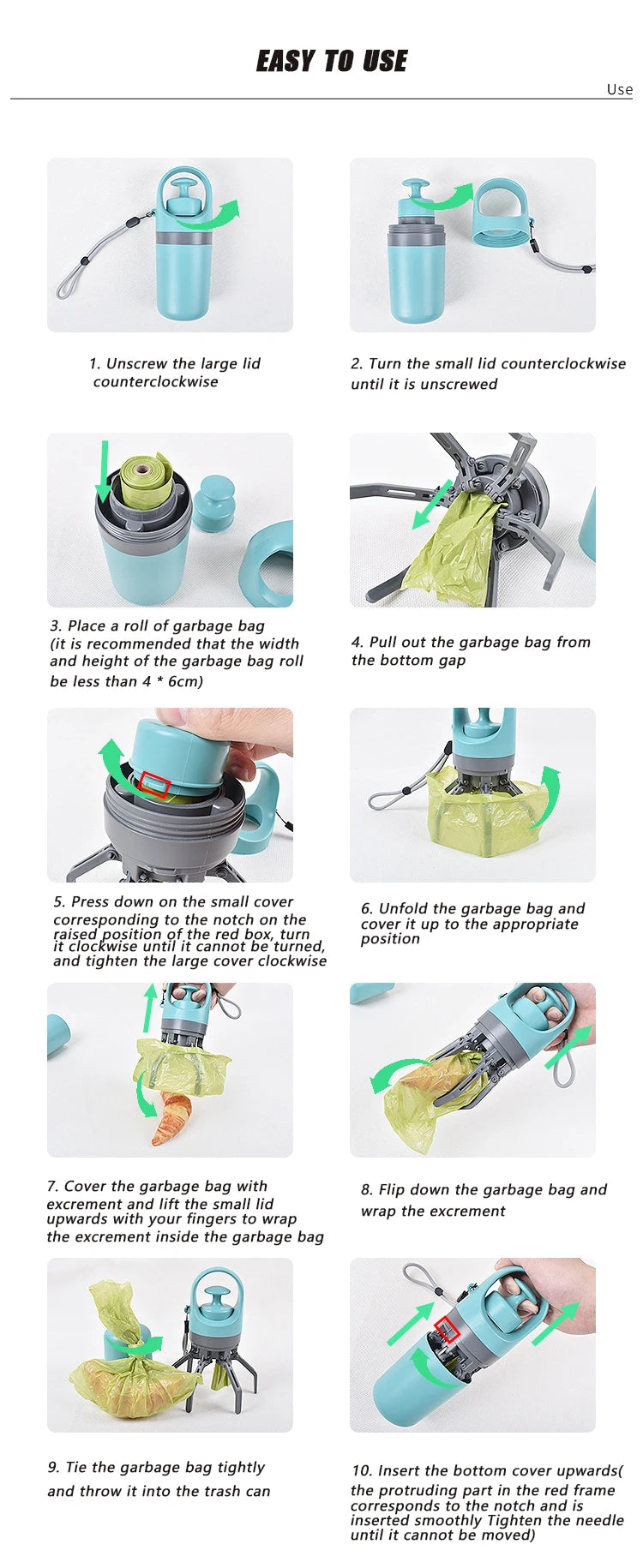 Portable Dog Pooper Scooper – No-Touch Pet Waste Pick-Up with Built-In Bag Dispenser, Handheld Poop Grabber for Outdoor Use