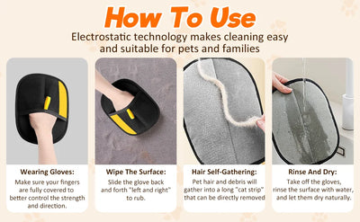 Pet Hair Remover Brush Kitten Hair Removal Gloves Deshedding Brush Glove for Dog Cat Double-Sided Fur Hair Cleaning Glove Carpet