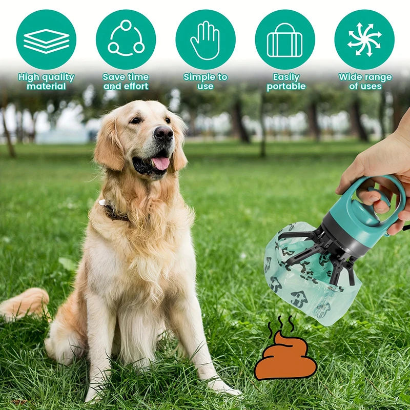 Portable Dog Pooper Scooper – No-Touch Pet Waste Pick-Up with Built-In Bag Dispenser, Handheld Poop Grabber for Outdoor Use