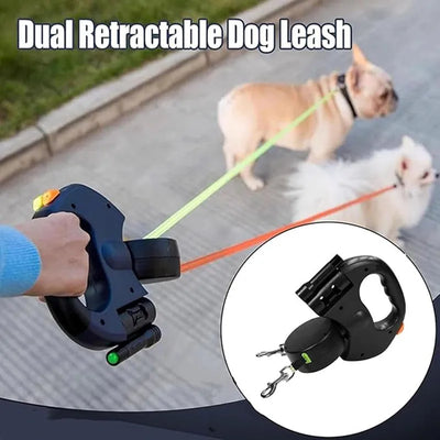 Double Dog Leash for Two Dogs – Tangle-Free Dual Leash with Swivel + LED Flashlight, Adjustable for Small & Large Dogs