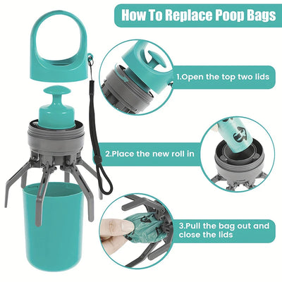 Portable Dog Pooper Scooper – No-Touch Pet Waste Pick-Up with Built-In Bag Dispenser, Handheld Poop Grabber for Outdoor Use