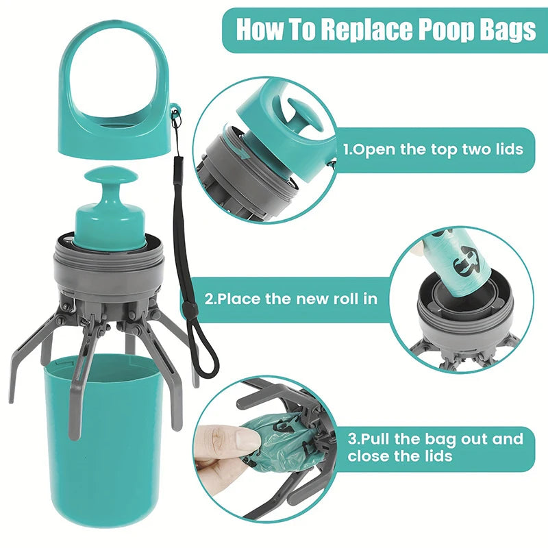 Portable Dog Pooper Scooper – No-Touch Pet Waste Pick-Up with Built-In Bag Dispenser, Handheld Poop Grabber for Outdoor Use