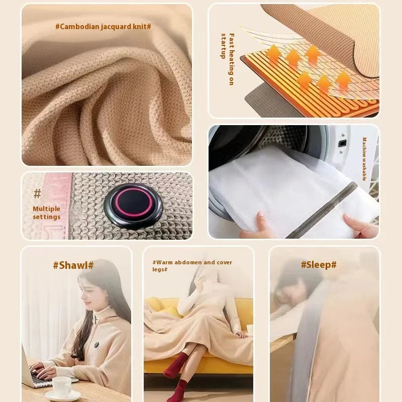 USB Electric Heated Blanket Shawl for Winter – Wearable Heating Wrap for Women | USB-Powered Heated Throw