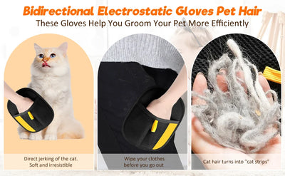 Pet Hair Remover Brush Kitten Hair Removal Gloves Deshedding Brush Glove for Dog Cat Double-Sided Fur Hair Cleaning Glove Carpet