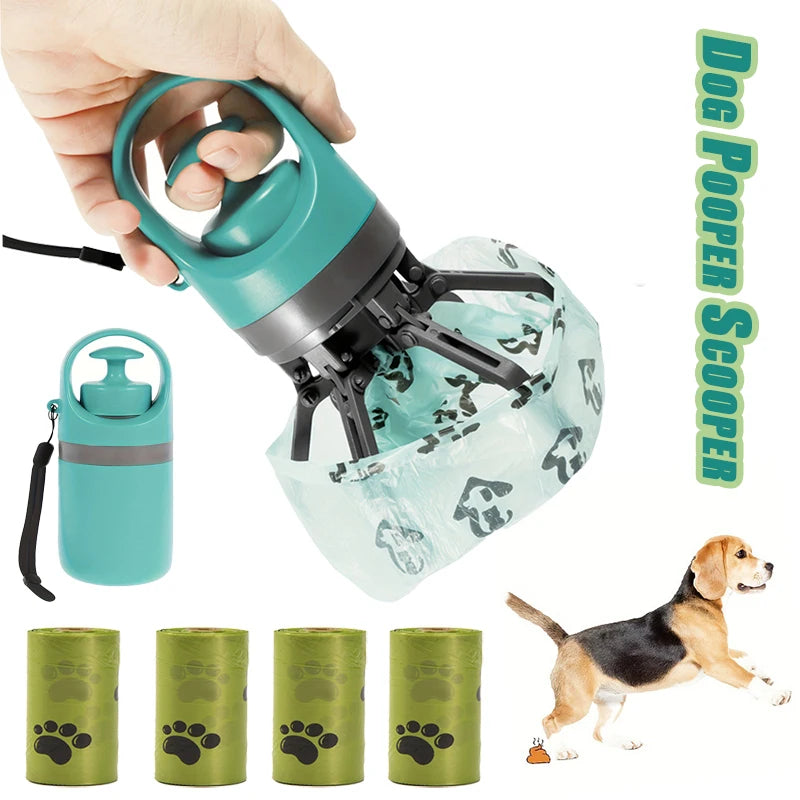 Portable Dog Pooper Scooper – No-Touch Pet Waste Pick-Up with Built-In Bag Dispenser, Handheld Poop Grabber for Outdoor Use