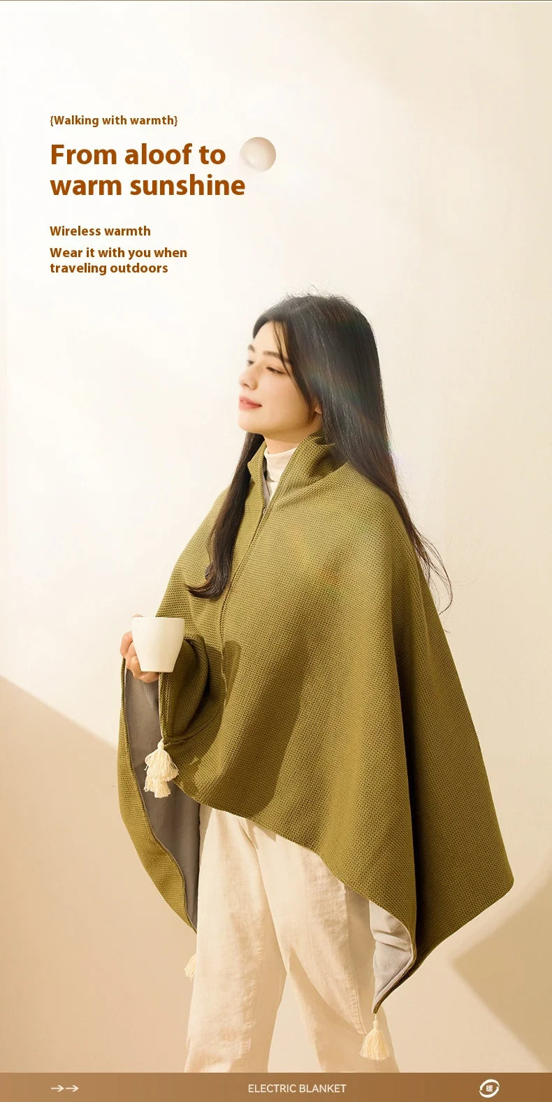 USB Electric Heated Blanket Shawl for Winter – Wearable Heating Wrap for Women | USB-Powered Heated Throw