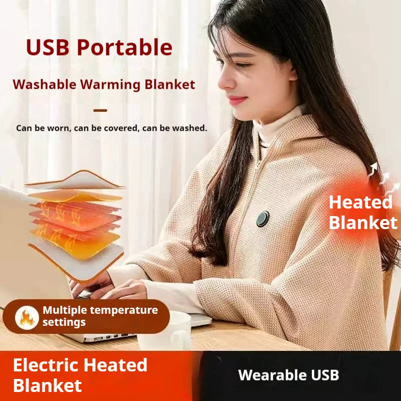 USB Electric Heated Blanket Shawl for Winter – Wearable Heating Wrap for Women | USB-Powered Heated Throw