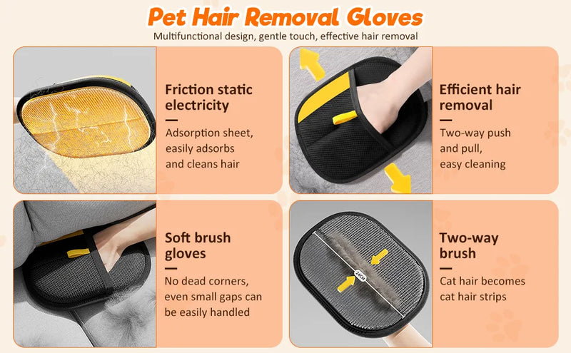 Pet Hair Remover Brush Kitten Hair Removal Gloves Deshedding Brush Glove for Dog Cat Double-Sided Fur Hair Cleaning Glove Carpet