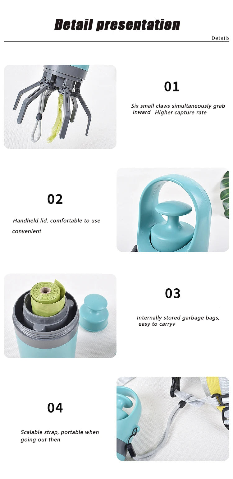 Portable Dog Pooper Scooper – No-Touch Pet Waste Pick-Up with Built-In Bag Dispenser, Handheld Poop Grabber for Outdoor Use